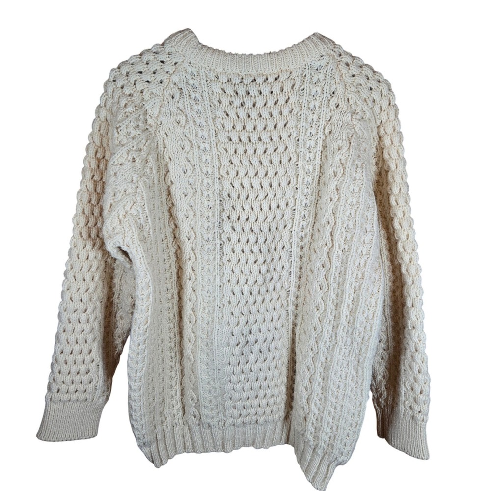 Glen Columkille Wool Knit Sweater Cream Aran‎ Cable Knit Crew Neck Ireland - Picture 4 of 5